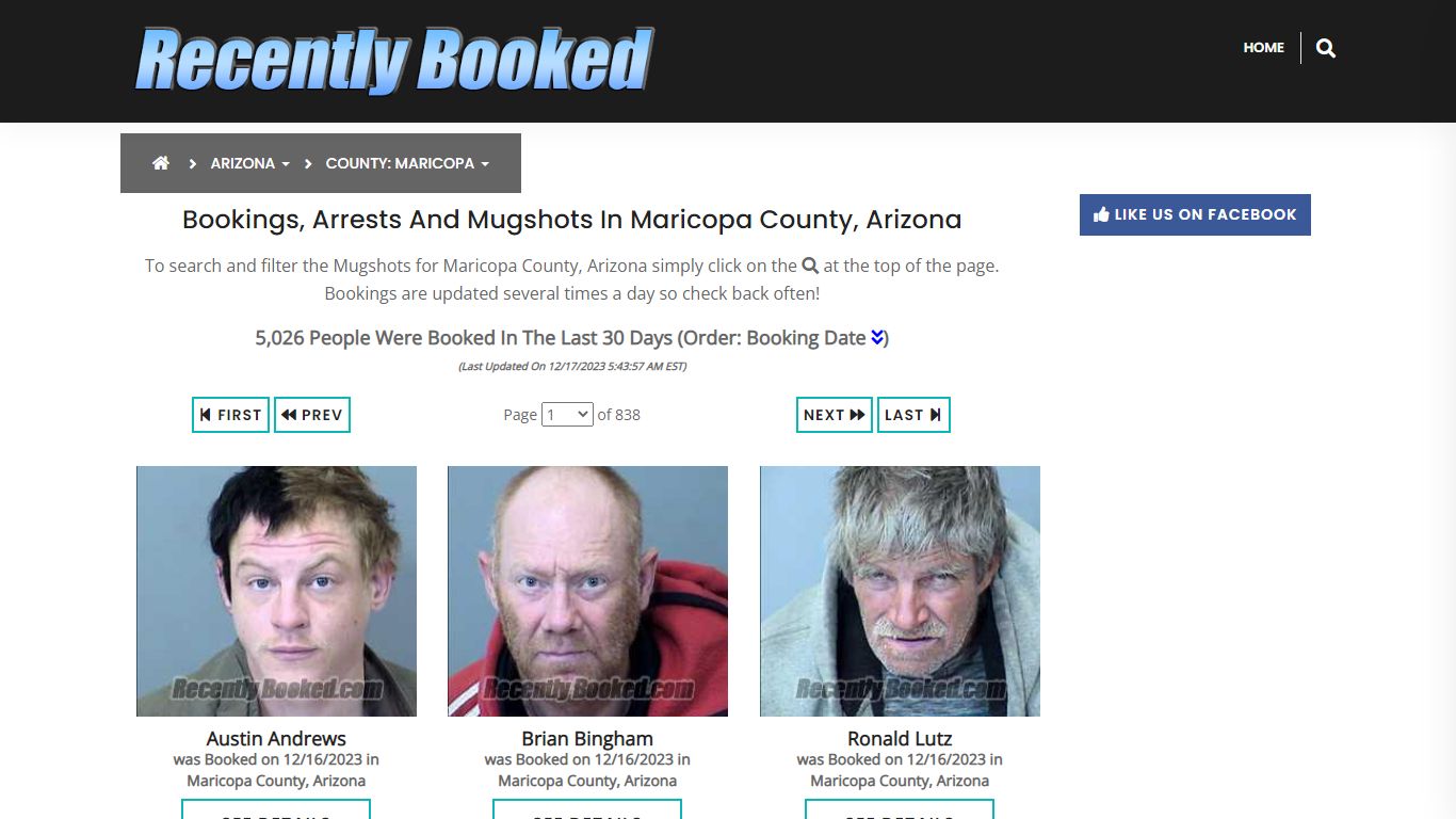 Bookings, Arrests and Mugshots in Maricopa County, Arizona